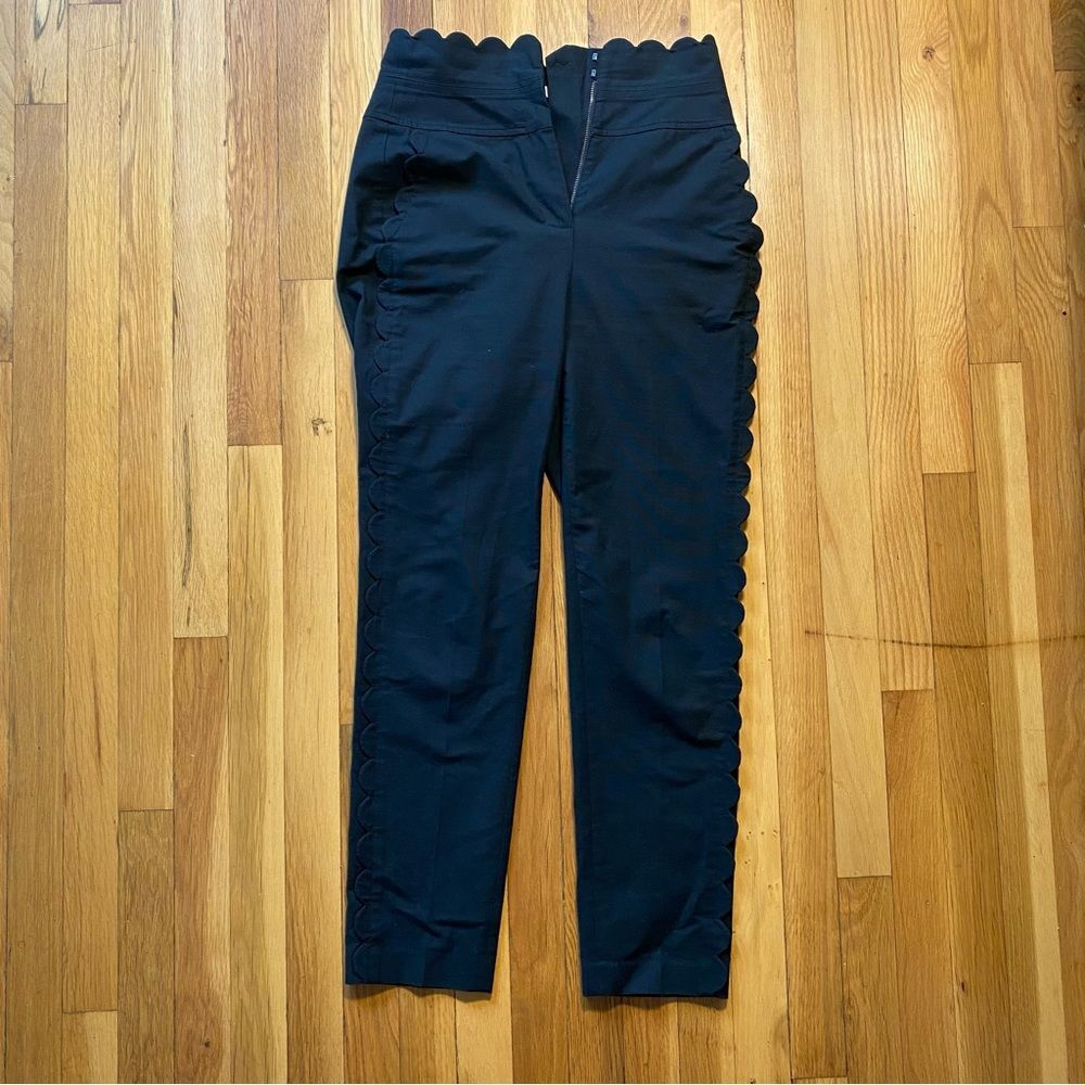 Rebecca Taylor Scalloped Slim Crop Pants Black